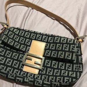 Fendi Canvas Shoulder Baguette, Black